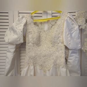 Vintage Hand Sewn Cream Wedding Gown with Matching Veil